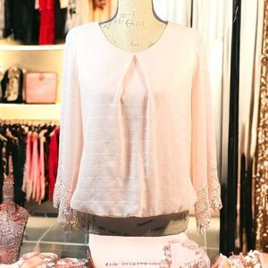 Express pink chiffon top with crochet laced sleeves